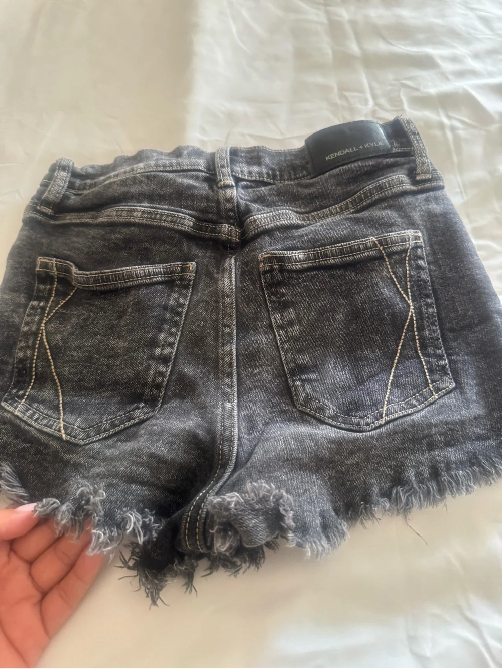 Kendall & Kylie Washed Black Frayed Denim Shorts